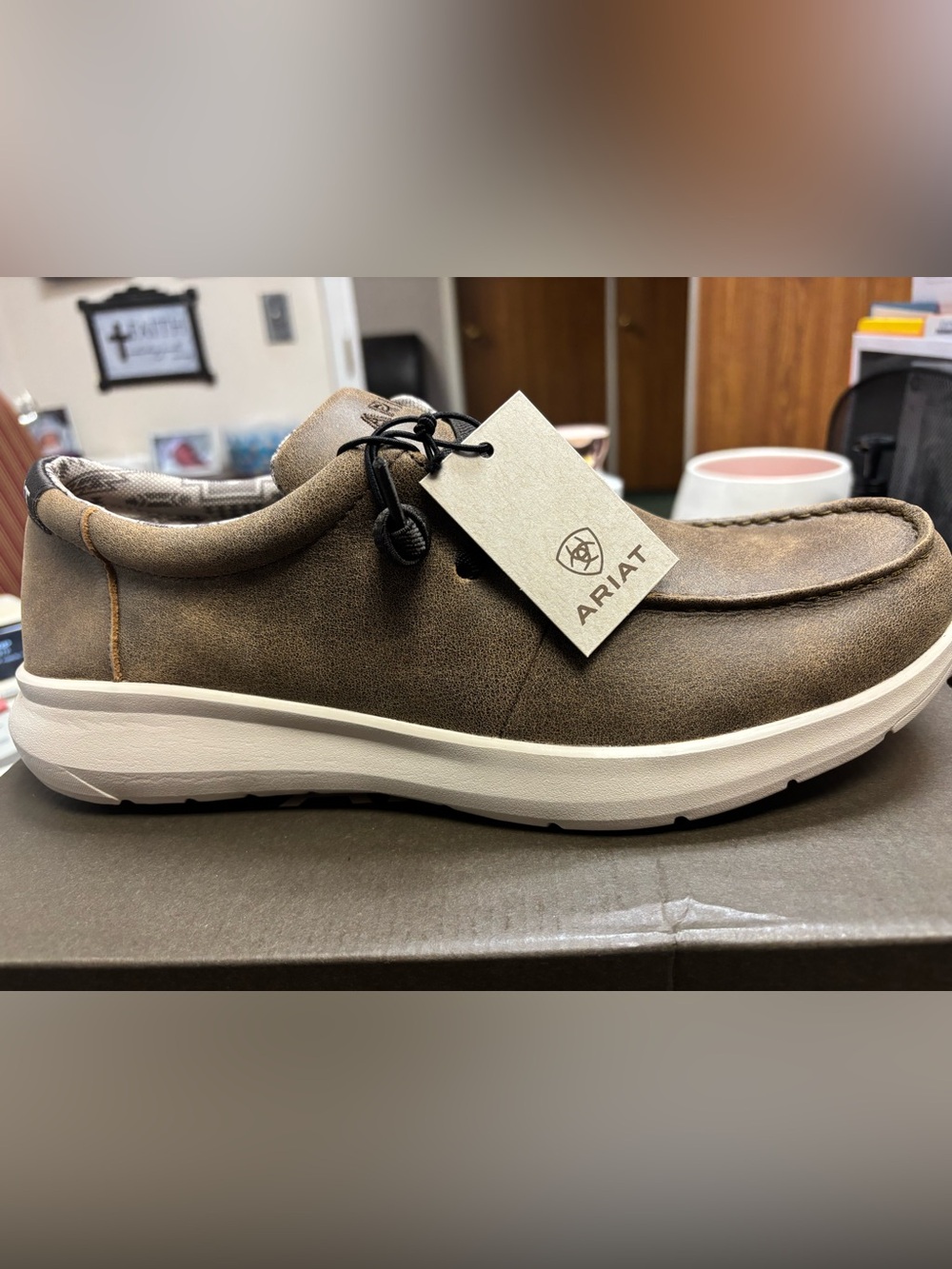 Ariat Men's Brown Leather Slip-On with White Sole